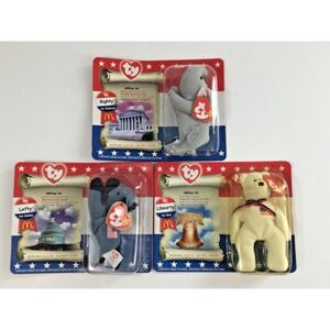 AMERICAN TRIO Ty Beanie Babies Lefty Righty Liberty Collectables with Tag Error